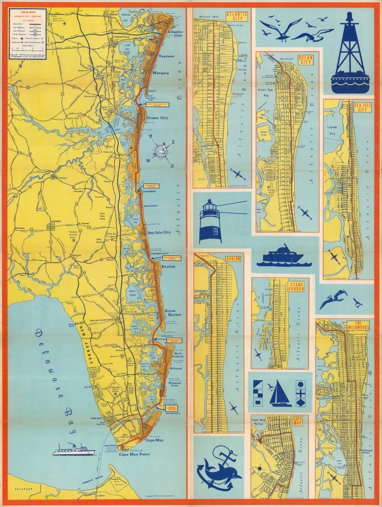Map of the Ocean Drive. Atlantic City to Cape May, New Jersey. - Main View