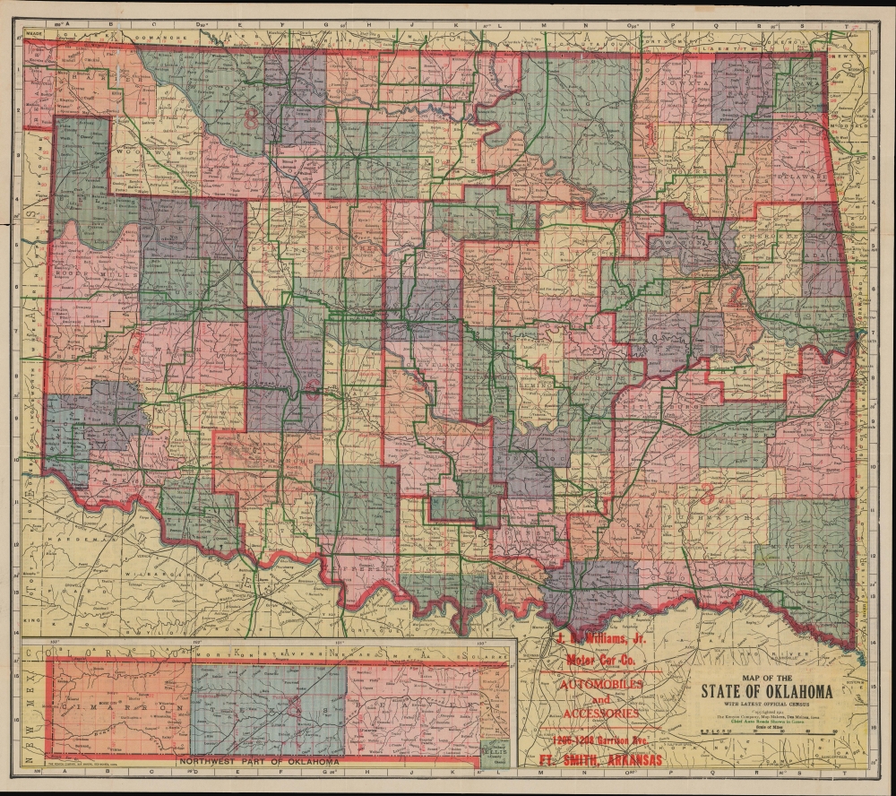 Map of the State of Oklahoma with Latest Official Census / Road Map of Oklahoma. - Main View