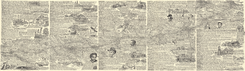 A Nostalgic, Bioregionally-Flavored, Bird's-Eye-View Map of Old Route 66. Main Street U.S.A. - Chicago to L.A.! - Alternate View 2