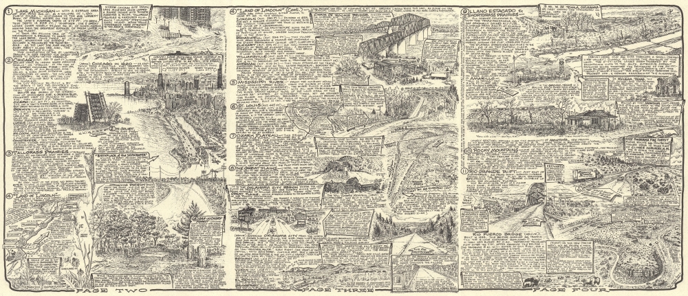 A Nostalgic, Bioregionally-Flavored, Bird's-Eye-View Map of Old Route 66. Main Street U.S.A. - Chicago to L.A.! - Alternate View 5