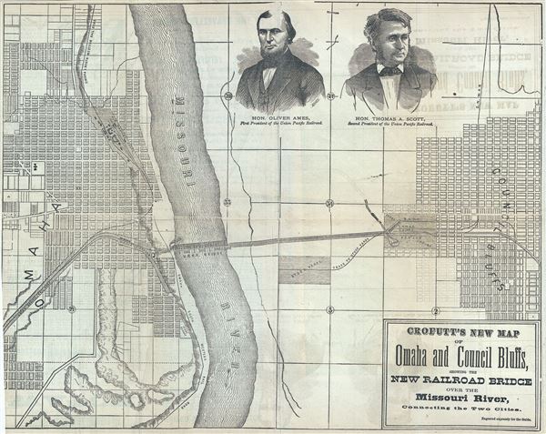 Crofutt's New Map of Omaha and Council Bluffs, showing the New Railroad Bridge over the Missouri River, Connecting the Two Cotoes. - Main View