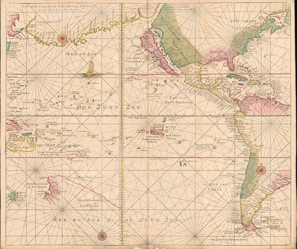 1720 Gerard Van Keulen Map of the Pacific Ocean and Americas