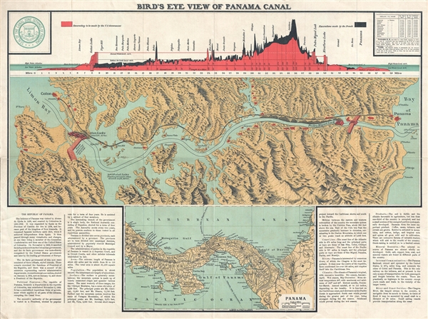 Bird's Eye View of the Panama Canal & Map of Panama. - Main View