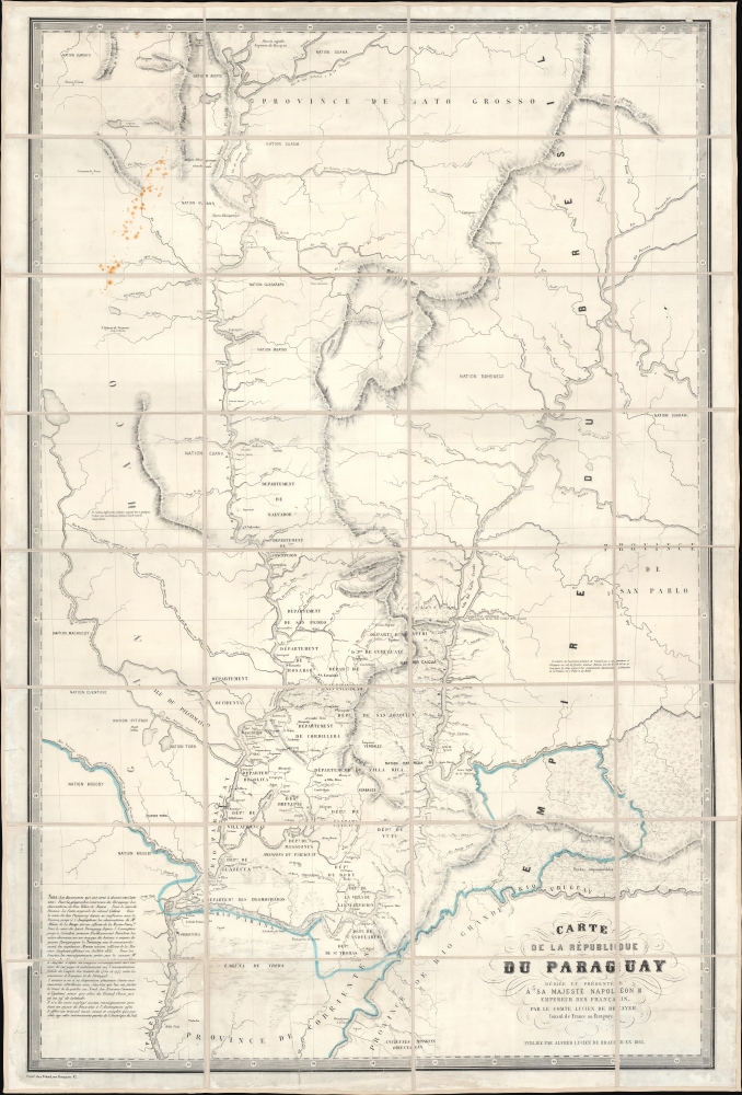 1863 De Brayer Large-Scale Case Map of Paraguay