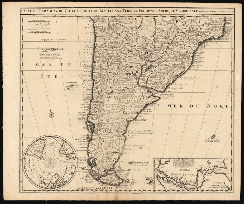 Carte du Paraguay, du Chili, Détroit de Magellan, et Terre de Feu dans l'Amerique Meridionale. - Main View