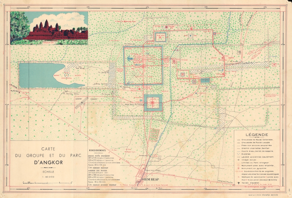 1953 Forces Armees Royales Khmeres Plan or Map of Angkor, Cambodia