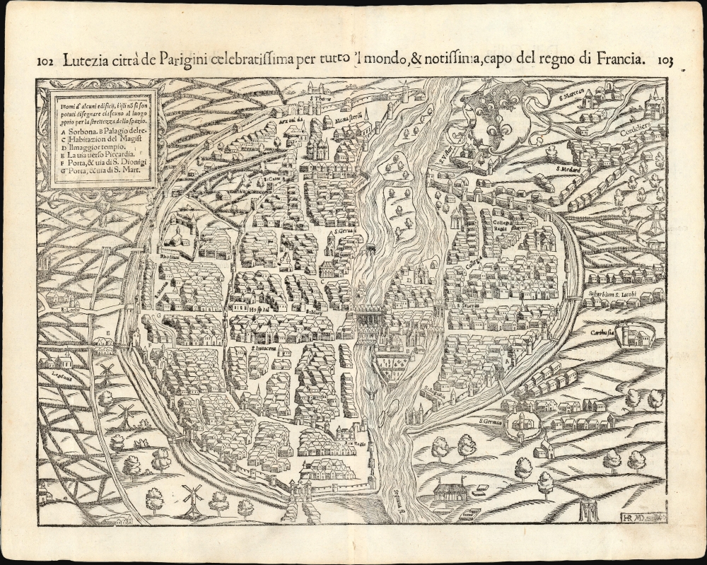 1550 / 1558 Münster Map of Paris, France