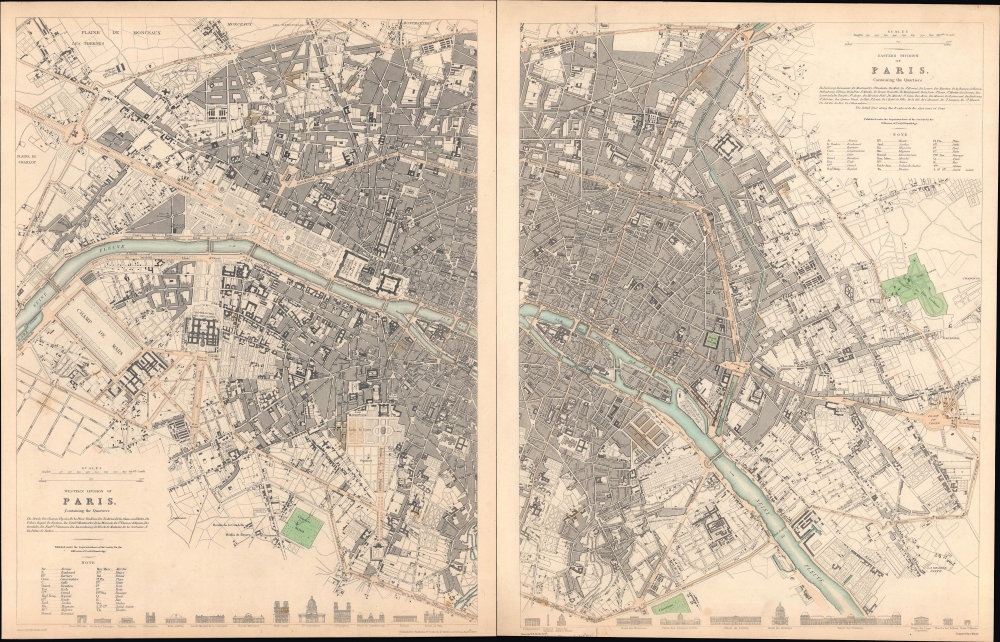 1834 S.D.U.K. City Plan or Map of Paris, France