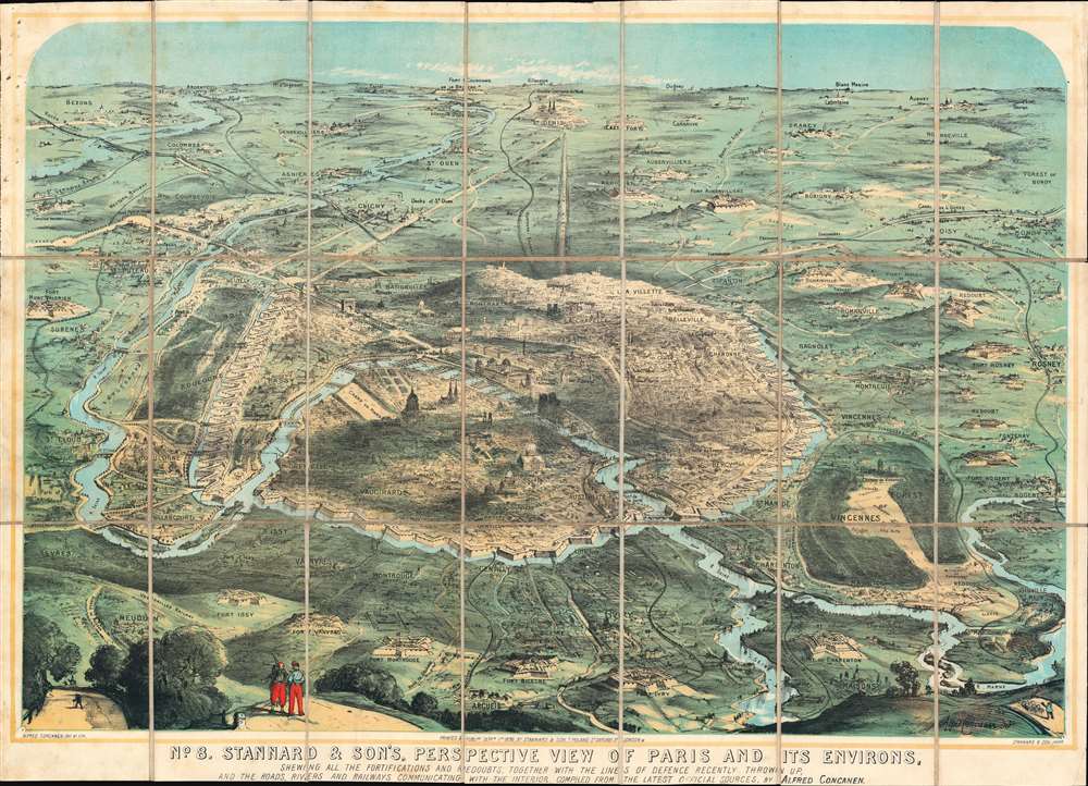 No. 8. Stannard and Son's, Perspective View of Paris and its Environs, Shewing All the Fortifications and Redoubts, Together with the Lines of Defense Recently Thrown Up, and the Roads, Rivers, and Railways Communication with the Interior. - Main View