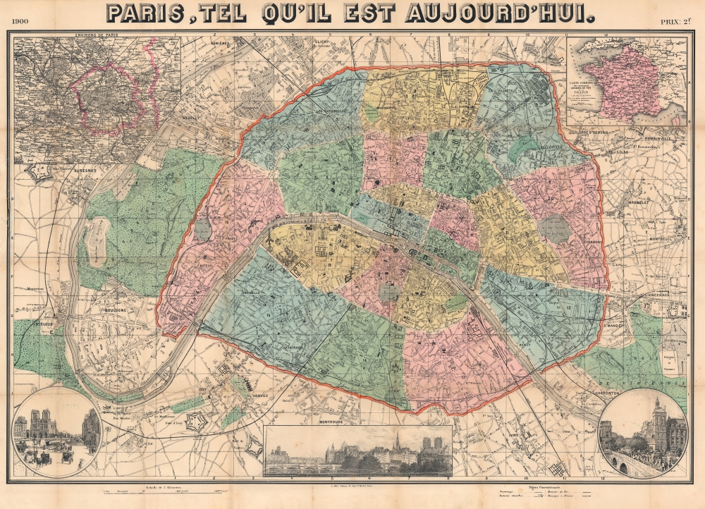 1900 Joly City Plan or Map of Paris, France: 1900 Exposition Universelle