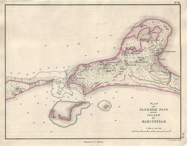 1854 Pharoah Map of the Rameswaram or Pamban Island in Southern India