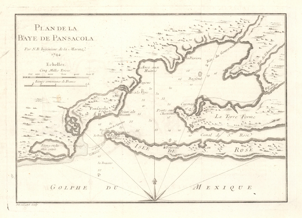 1744 Bellin Map of the Bay of Pensacola, Florida