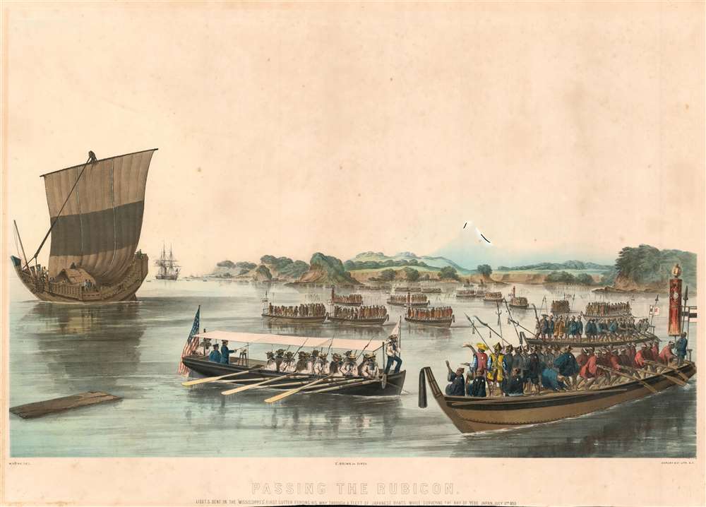 Passing the Rubicon. Lieut. S. Bent in the 'Mississippi's' First Cutter forcing  his way through a fleet of Japanese boats while surveying the Bay of Yedo, Japan, July 11th, 1853. - Main View