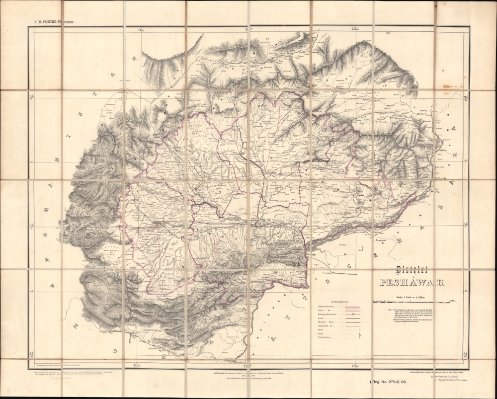 1906 Survey of India Folding Map of Peshawar and Environs