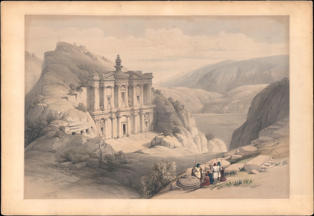 1842 Roberts Dexlue Edition View of Ed-Deir, Petra, Jordan