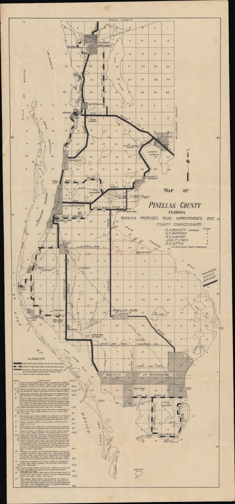 Map of Pinellas County Florida Showing Road Improvements 1922