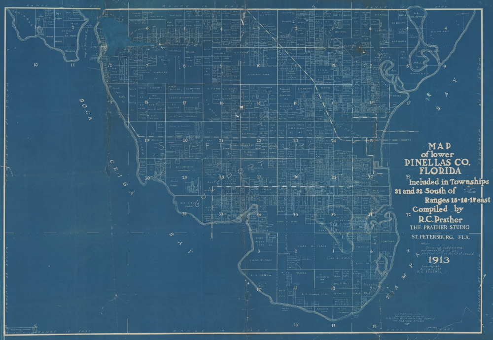 Map of Lower Pinellas Co. Florida Included in Townships 31 and 32 South of Ranges 15-16-17 east Compiled by R. C. Prather. - Main View