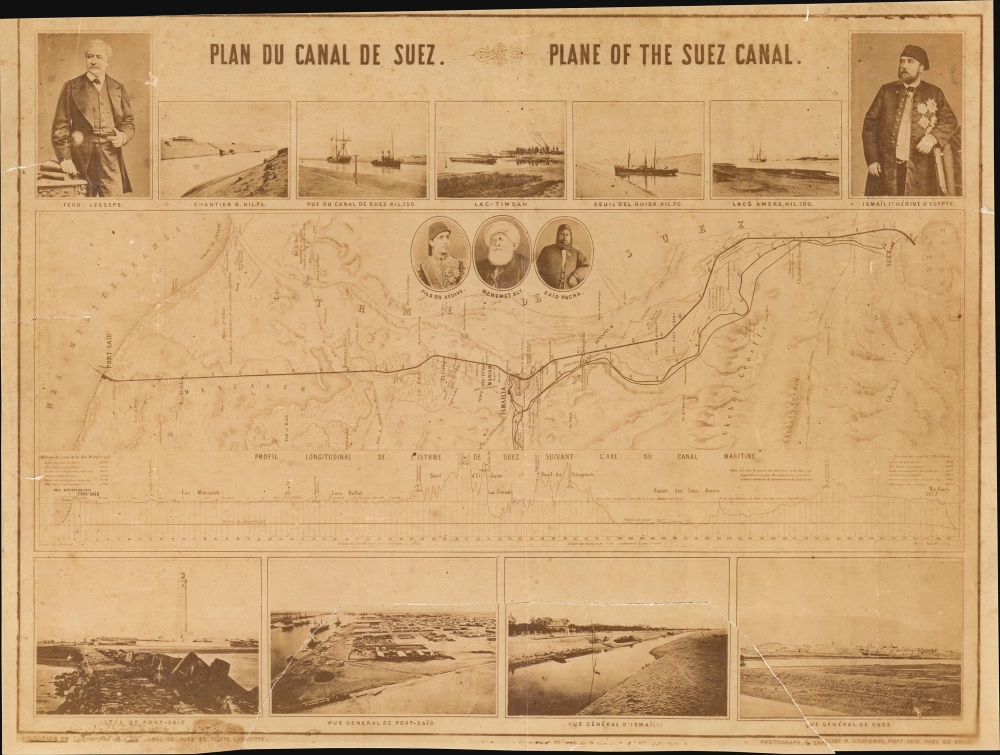 1870 Sarolidi and Comianos Albumen Print Map of the Suez Canal