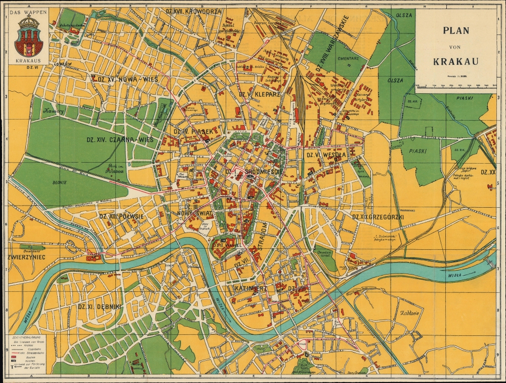 1928 Tourism City Plan or Map of Krakow, Poland