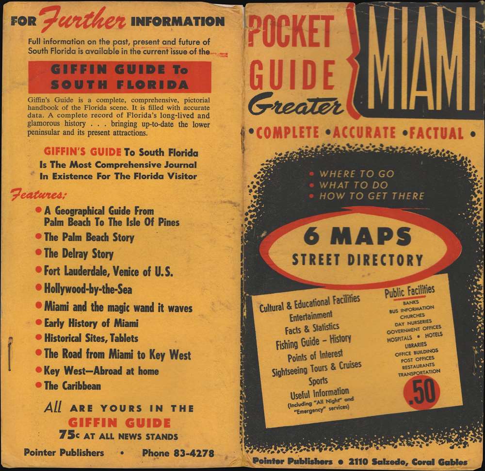 1953 Miami Beach Vintage Road Map and Guide