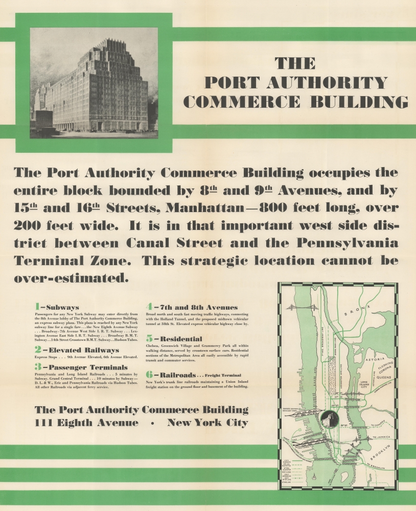 Map of New York City showing the location of the Port Authority Commerce Building. - Alternate View 1