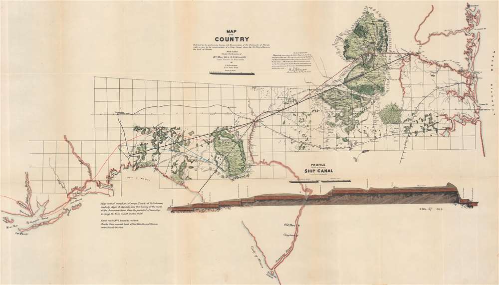 Map of the Country Embraced in the preliminary Survey and Examination of the Peninsula of Florida with a view to the construction of a Ship Canal from the St. Mary's River to the Gulf of Mexico. - Main View