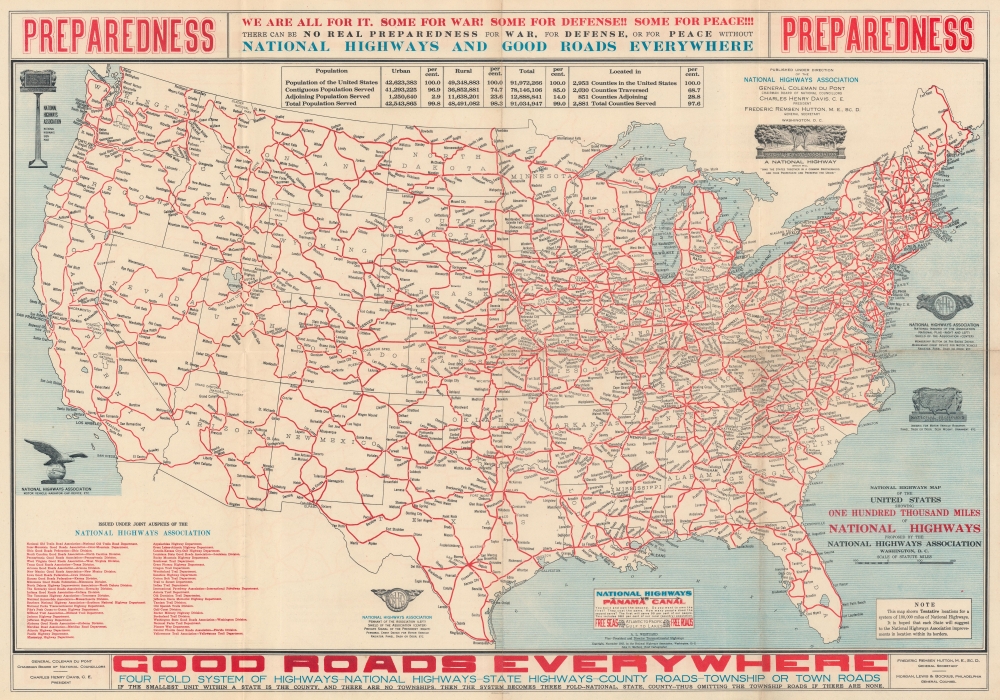 National Highways Map of the United States Showing One Hundred Thousand ...