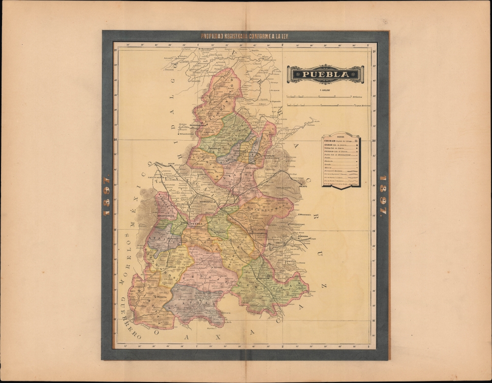 1897 Garcia y Cubas Map of Puebla, Mexico