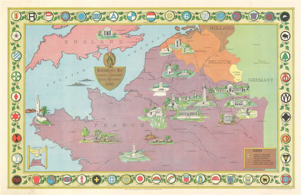 Remembrance Map of American Cemeteries and Battle Monuments in Europe. - Main View