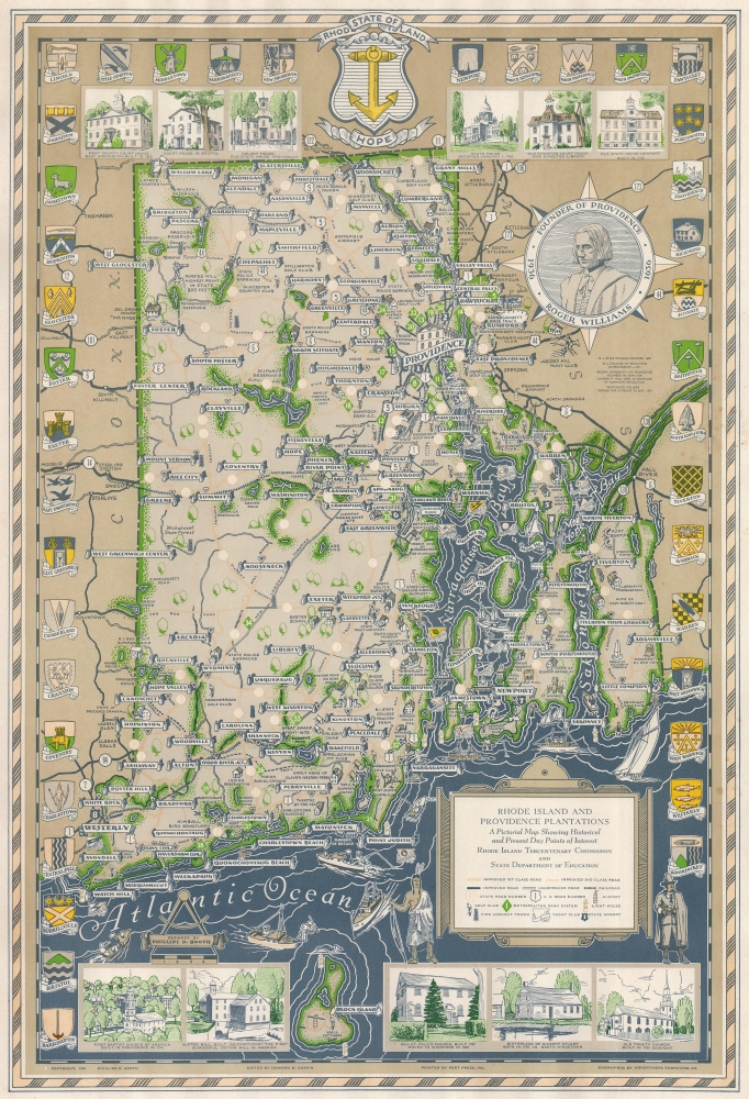 Rhode Island and Providence Plantations A Pictorial Map Showing Historical and Present Day Points of Interest. - Main View