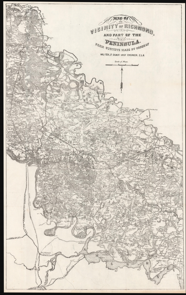 1866 Gilmer 'Confederate Imprint' Civil War Map of Richmond and Vicinity, Virginia