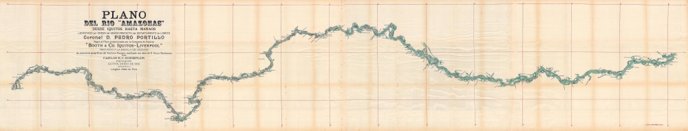 1906 Hoempler Map of the Amazon River from Iquitos, Peru, to Manaus, Brazil