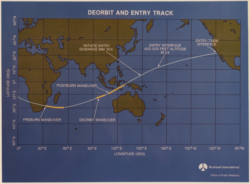 Deorbit and Entry Track. Entry Ground Track. Descent Over California. STS-8 Approach and Landing Runway 22 Edwards Air Force Base, Calif. - Alternate View 1