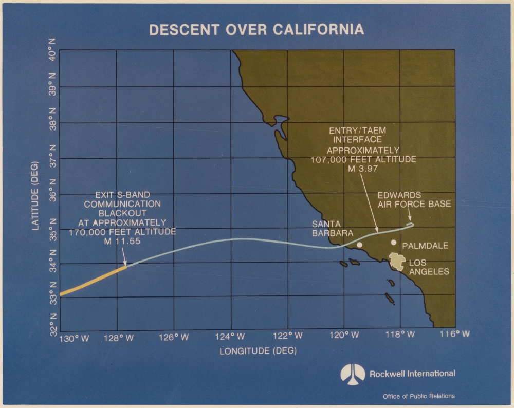 Deorbit and Entry Track. Entry Ground Track. Descent Over California. STS-8 Approach and Landing Runway 22 Edwards Air Force Base, Calif. - Alternate View 3