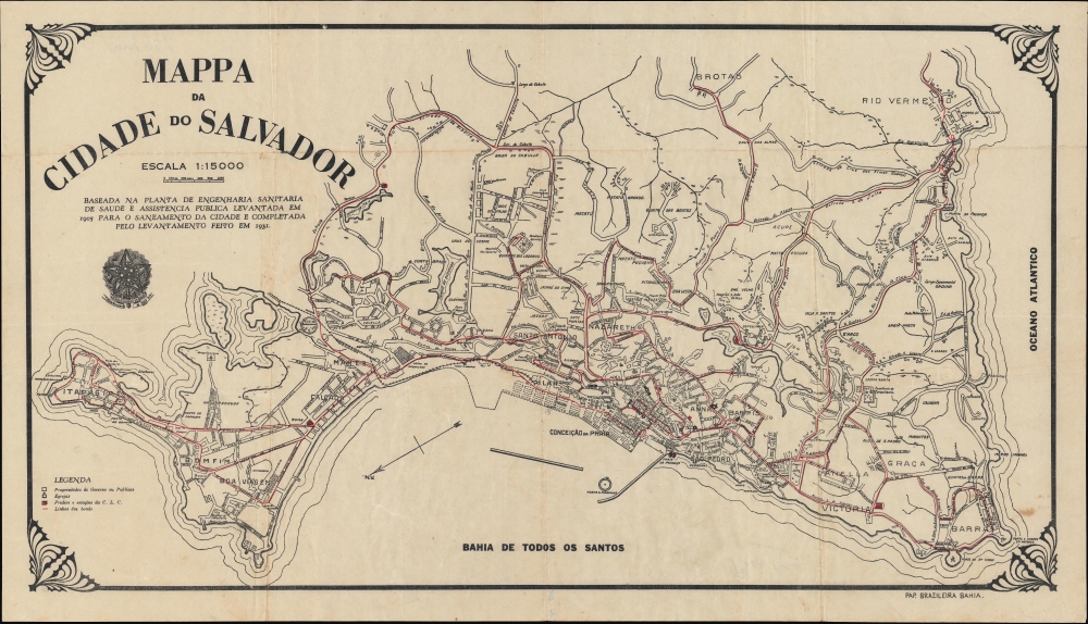 1931 Papelaria Brazileira City Plan of Salvador, Brazil