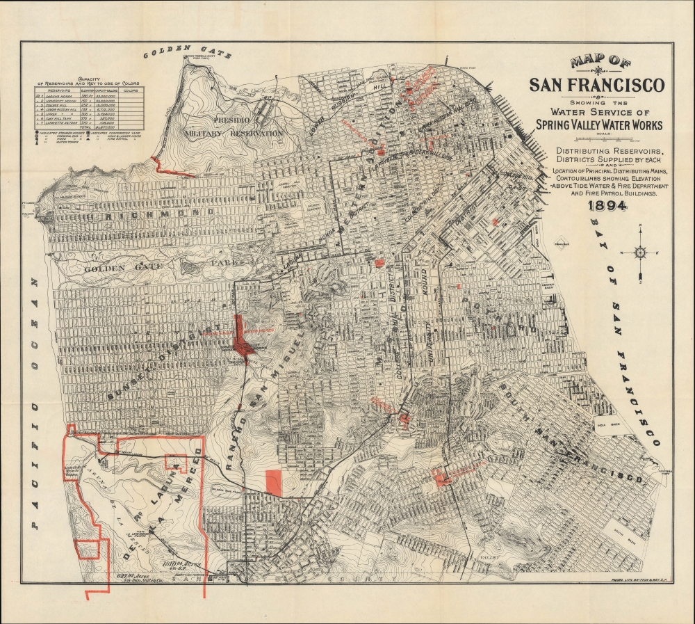 Map of San Francisco Showing the Water Service of Spring Valley Water Works. - Main View