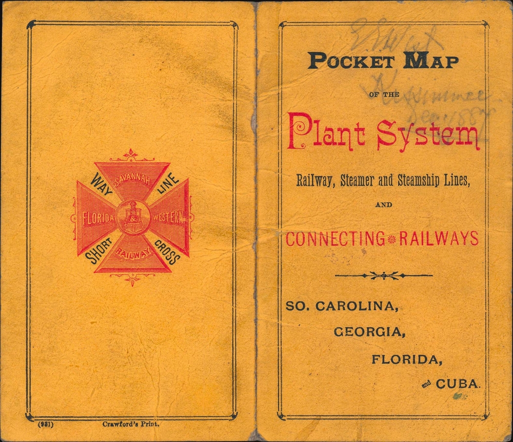 Map of the Charleston and Savannah Railway, Savannah Florida and Western Railway, South Florida R.R. And all the Routes operated by the Peoples Line of Steamers and Plant Steamship Line Known as the Plant System. - Alternate View 1