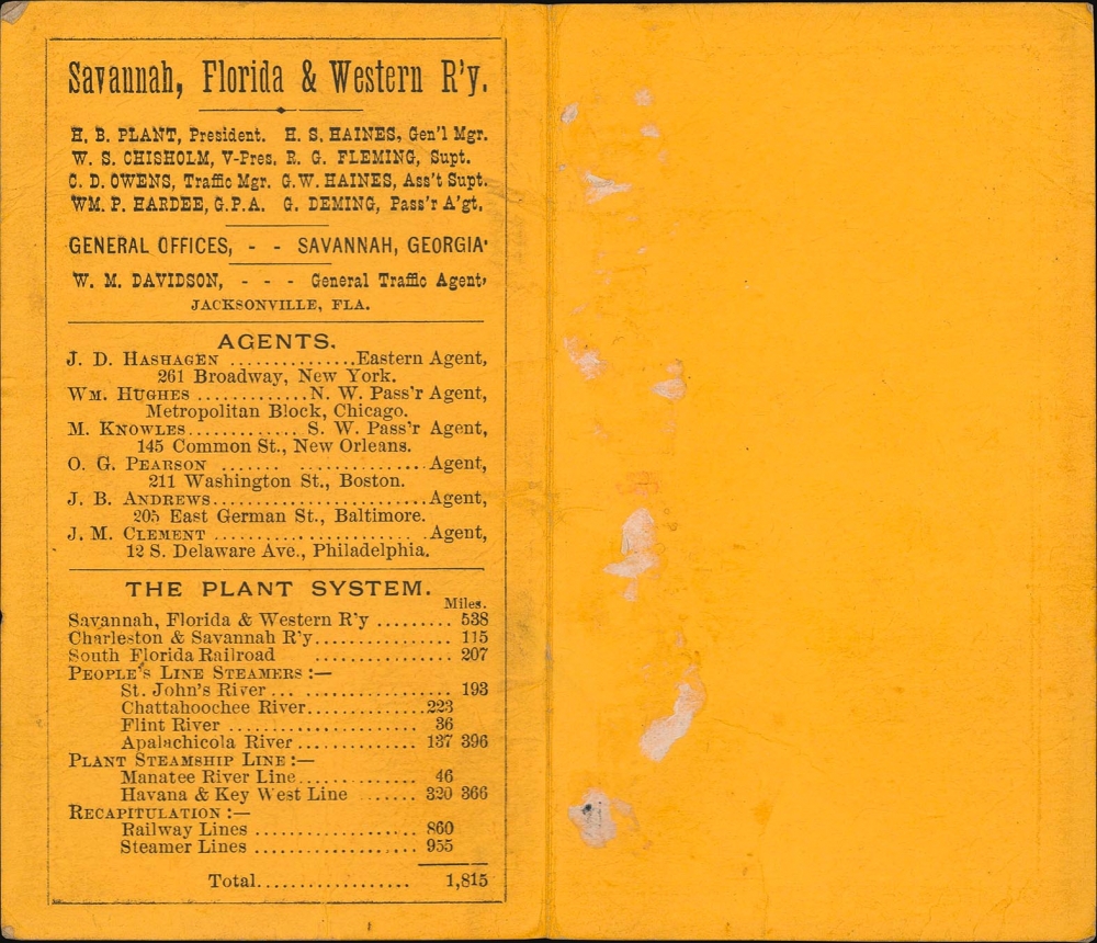 Map of the Charleston and Savannah Railway, Savannah Florida and Western Railway, South Florida R.R. And all the Routes operated by the Peoples Line of Steamers and Plant Steamship Line Known as the Plant System. - Alternate View 2