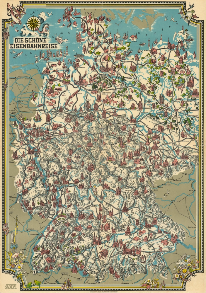 1928 Pictorial Map of Germany and Its Railways