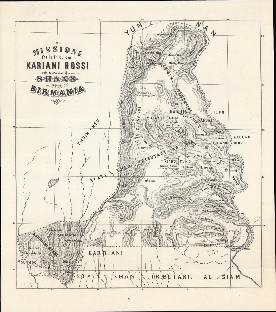 1890 Italian Map of Shan States, Northern Siam, and Laos