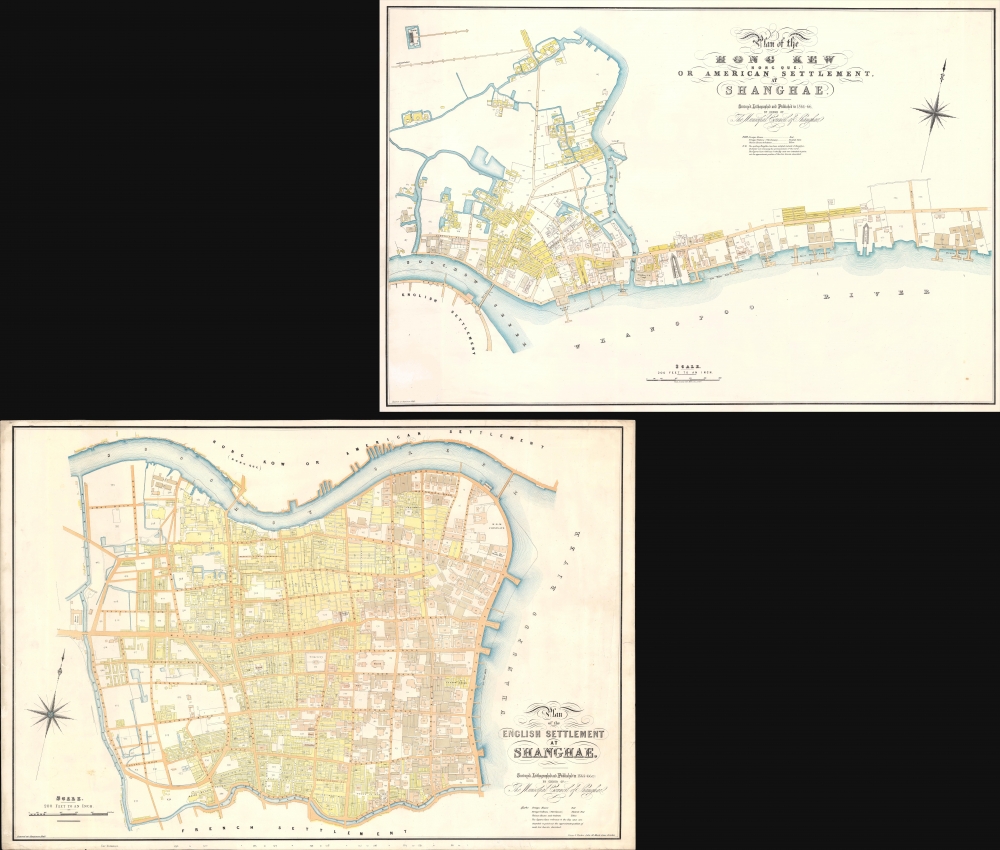 Plan of the English Settlement at Shanghae. / Plan of the Hong Kew (Hong Que.) or American Settlement, at Shanghae. - Main View