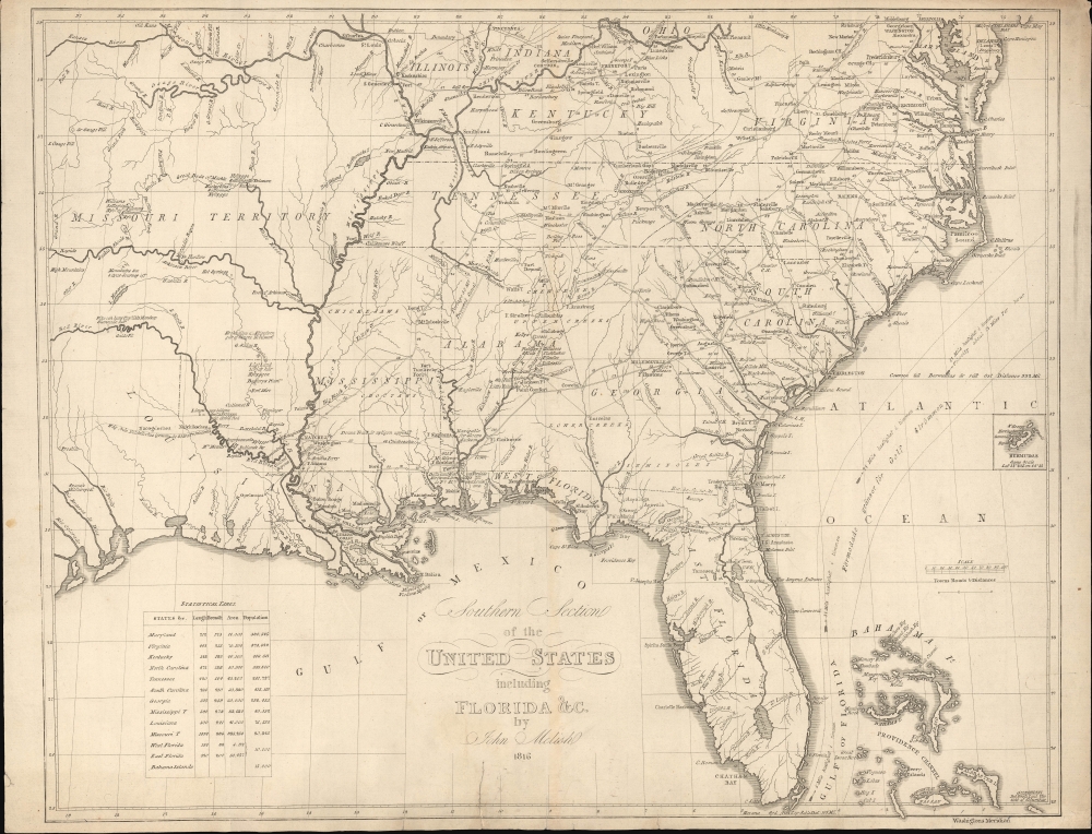 Southern Section of the United States including Florida etc. by John Melish. - Main View