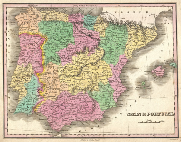 Map of Portugal and Spain