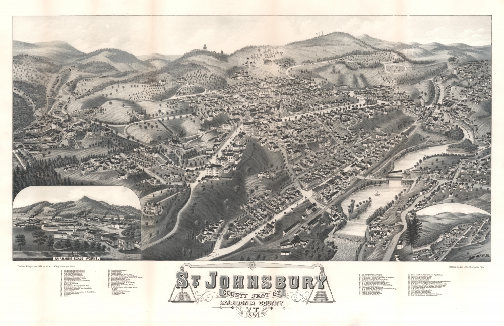 1884 George Norris Bird's-Eye View of St. Johnsbury, Vermont