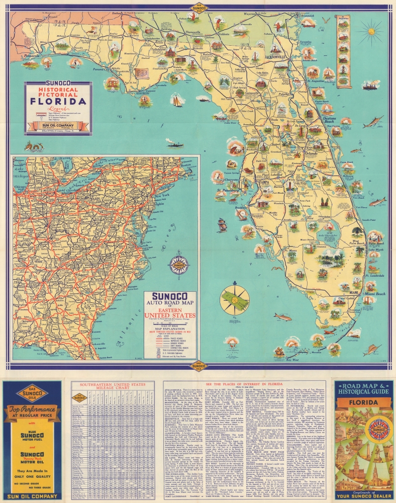 SUNOCO Auto Road Map of Florida. / Historical Pictorial Florida. - Alternate View 1