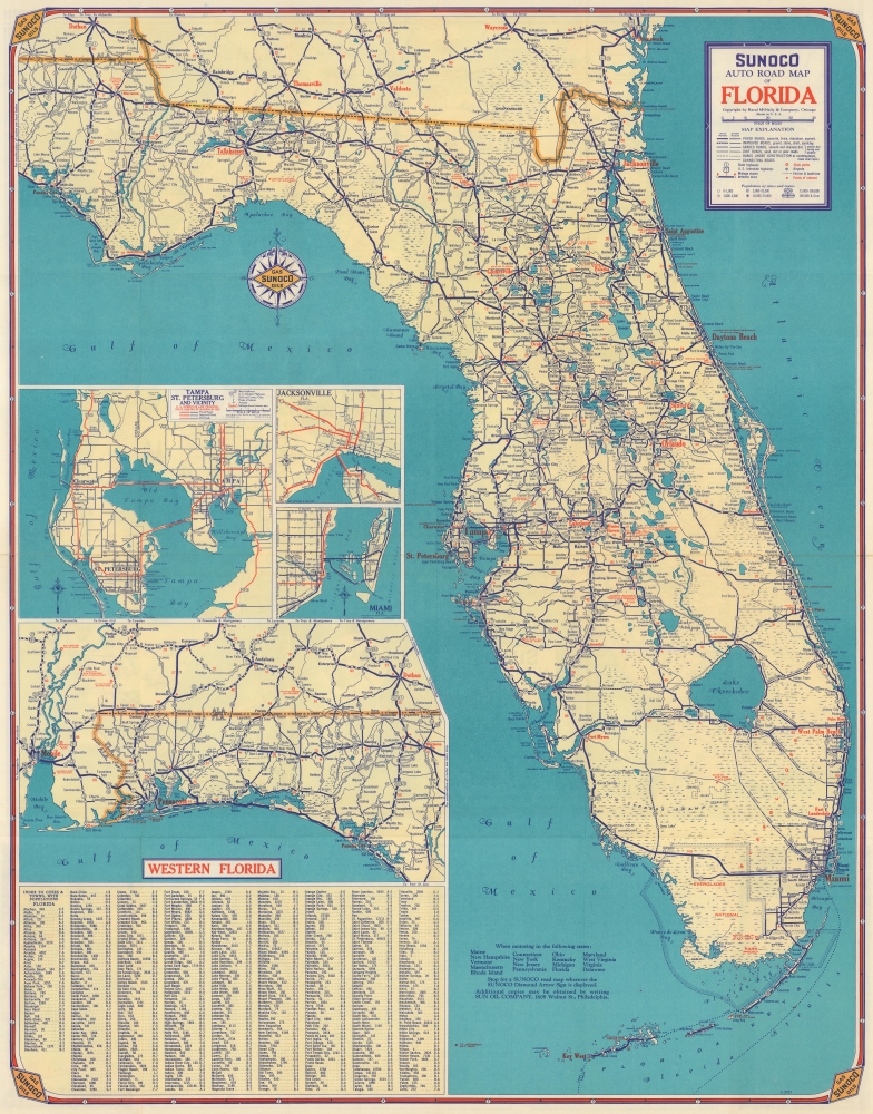 SUNOCO Auto Road Map of Florida. / Historical Pictorial Florida. - Main View