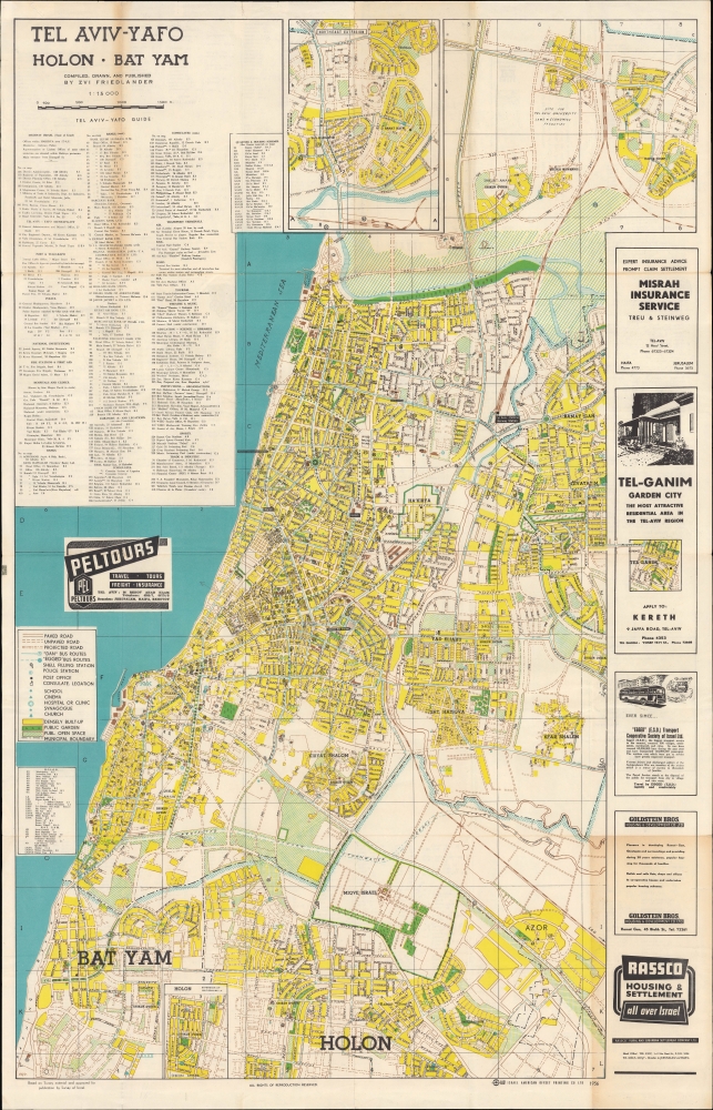 1956 Friedlander City Plan of Tel Aviv and Environs