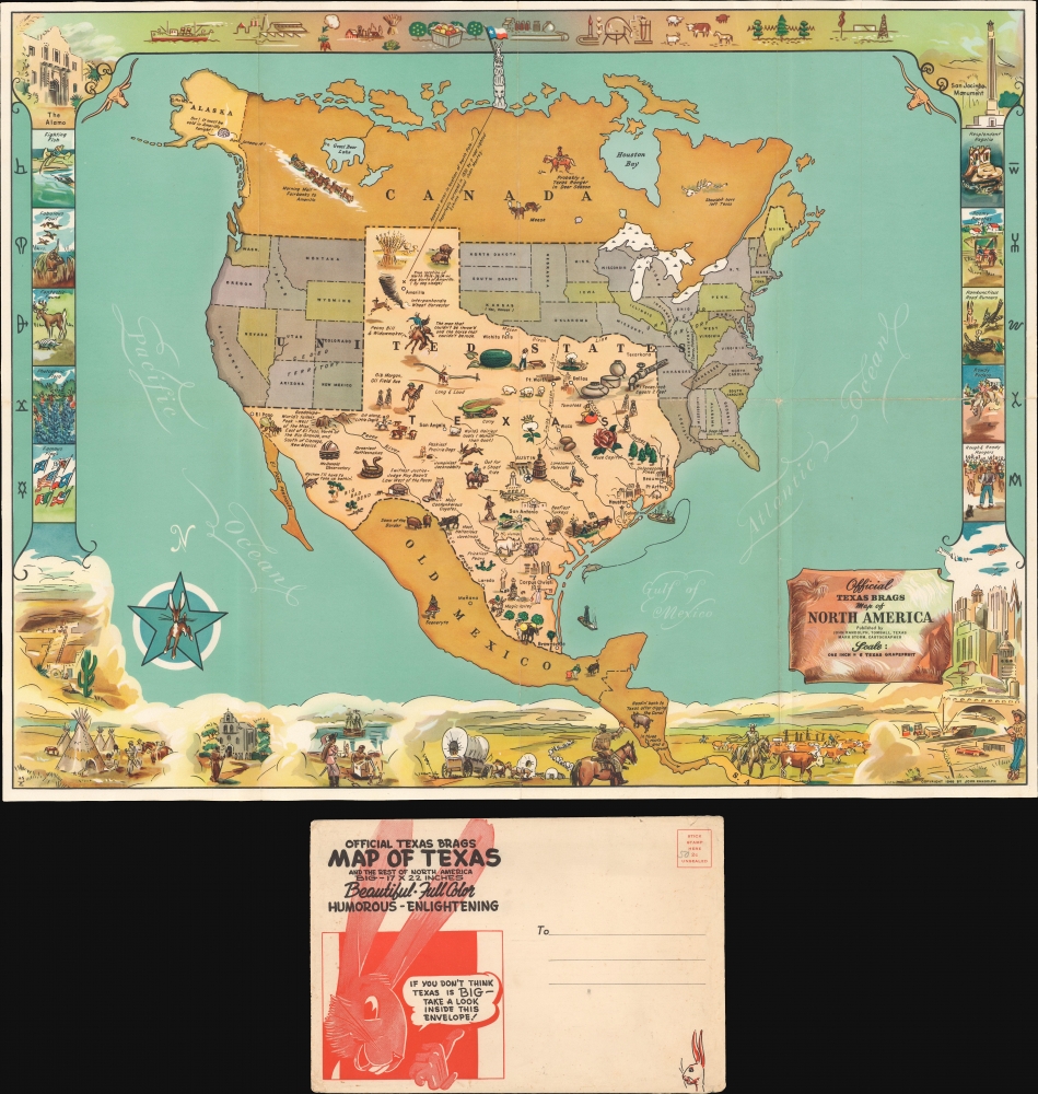 1948 Randolph and Storm Pictorial Map of Texas Dominating North America