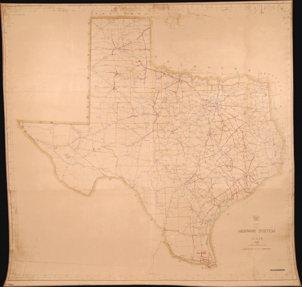 Map of the Highway System o Texas 1932. - Main View