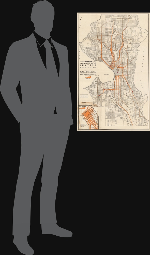 Traffic Flow Map of Seattle, Washington, Showing the Daily Circulation on the Primary Streets 18 Hour Period - 6:00 A.M. to 12:00 P.M. - Alternate View 1